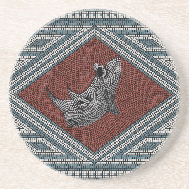 Römisches Nashorn-Mosaik Sandstein Untersetzer (Vorne)