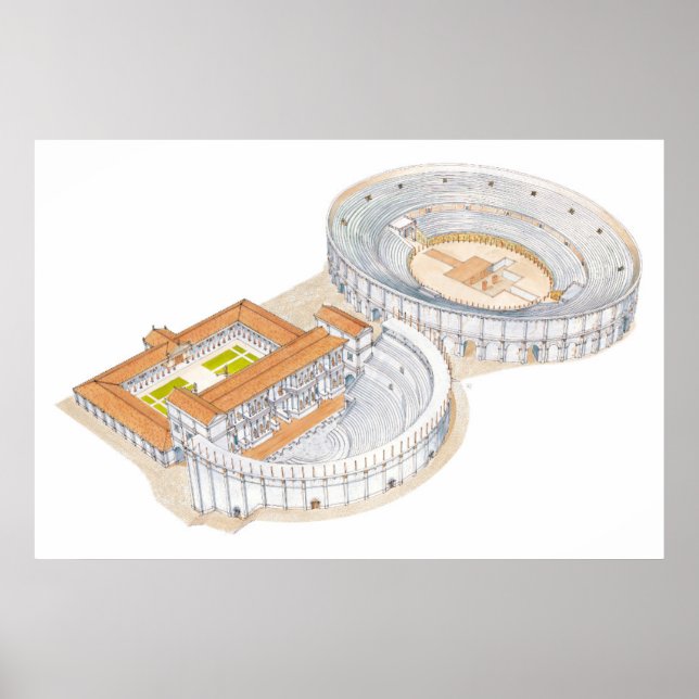 Römisches Theater und Amphitheater. Wiederaufbau. Poster (Vorne)