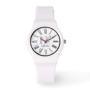Römisches Zahlendesign mit Initiale und Namen Armbanduhr
