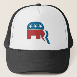 Romney republikanisches Party-Wahl-Logo durch Truckerkappe