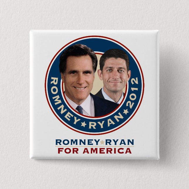 Romney-Ryan 2012 quadratischer Kampagnen-Knopf Button (Vorderseite)
