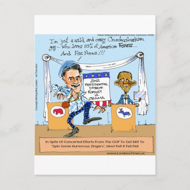 Romney versucht Zingers über Obama Funny Gifts & C Postkarte (Vorderseite)