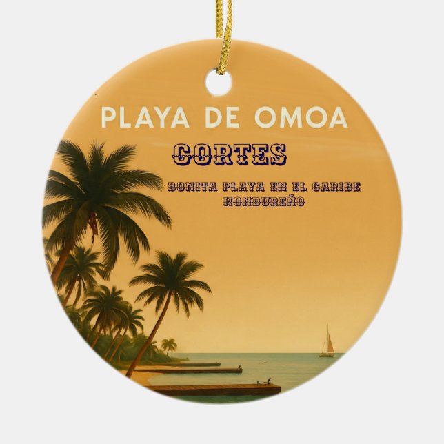 Rompecabezas  Honduras Playa Omoa Retro poster Keramik Ornament (Vorne)