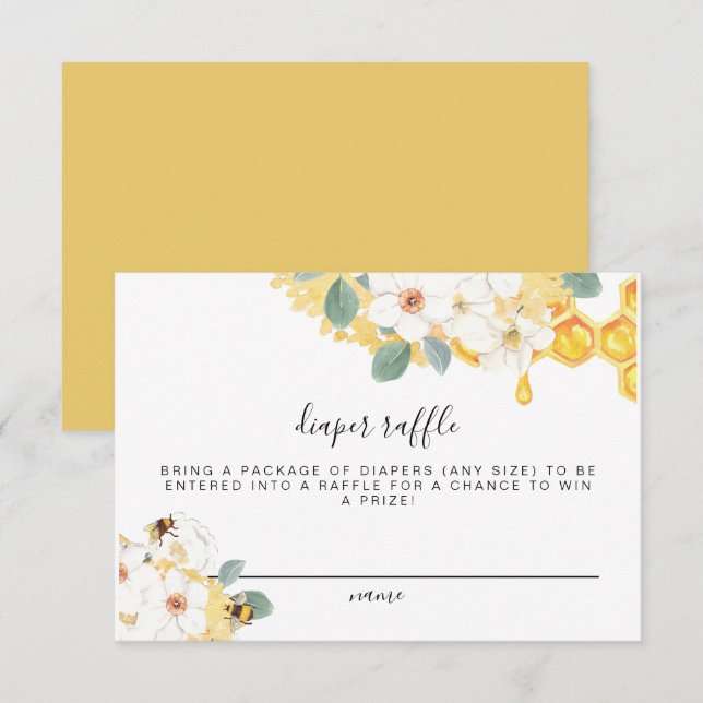 Romy - Floral Honey Bee Diaper Raffle Ticket Card Einladung (Vorne/Hinten)