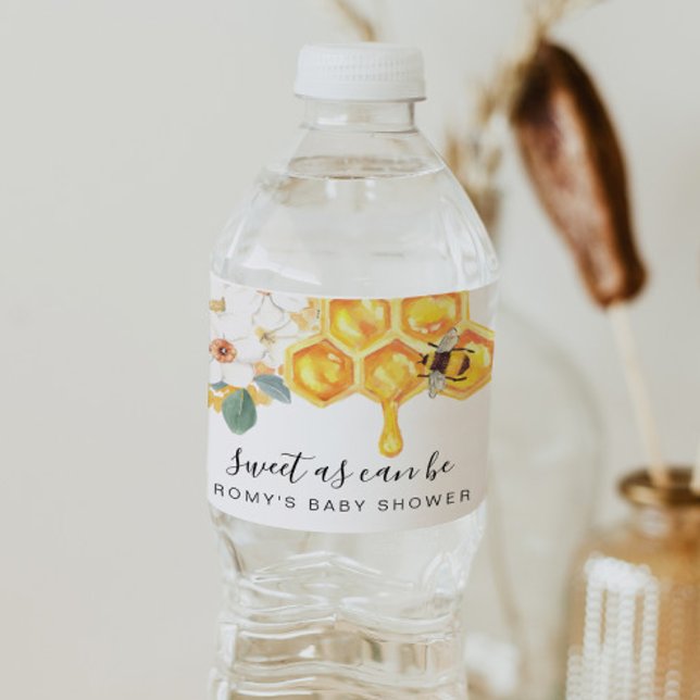 Romy - Rustic Floral Honey Bee Label Wasserflaschenetikett (Von Creator hochgeladen)