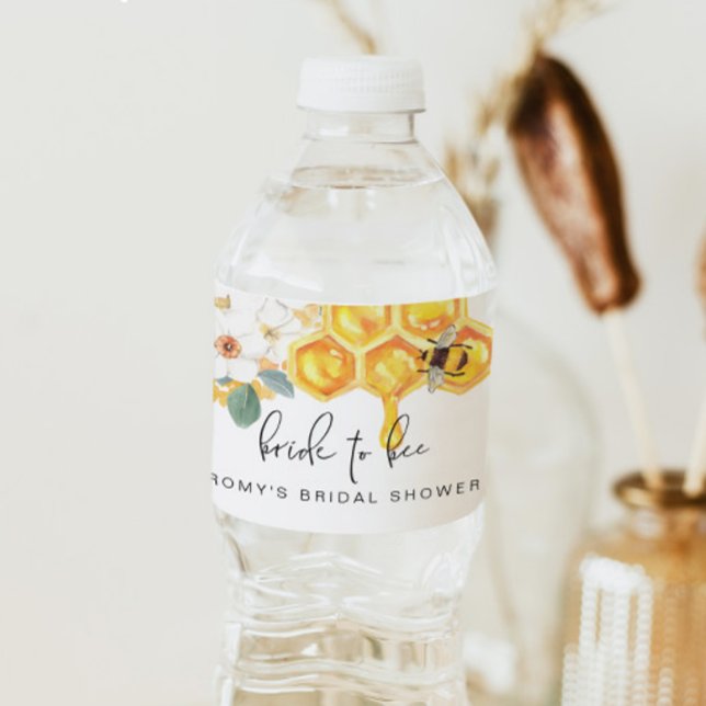 ROMY Rustic White Floral Honey Bee Brautparty Wasserflaschenetikett (Von Creator hochgeladen)