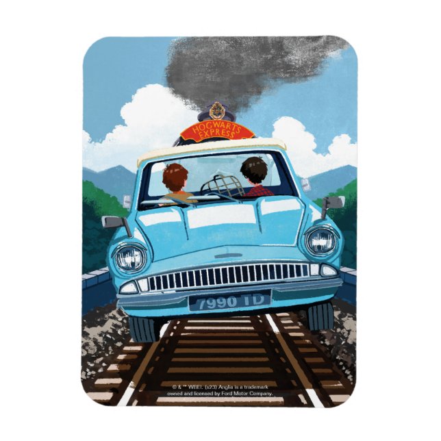 Ron & HARRY POTTER™ in Flying Car to HOGWARTS™ Magnet (Vertikal)