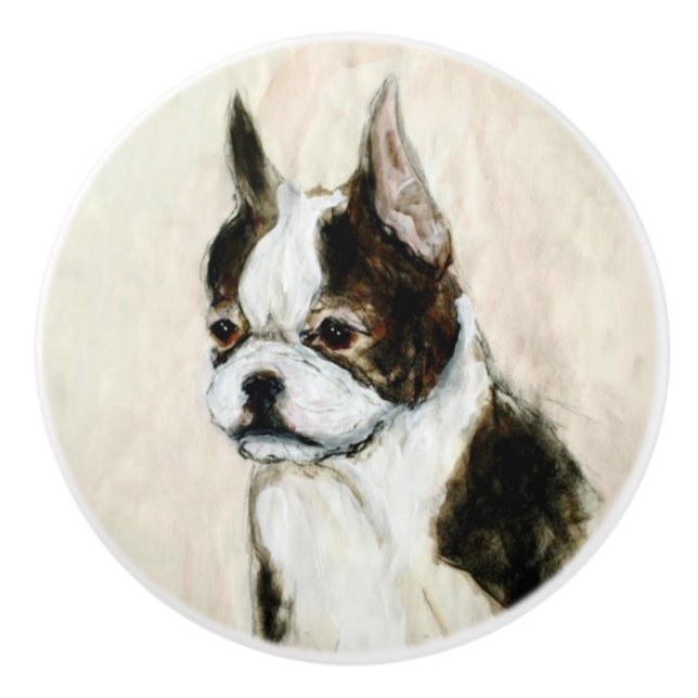 Ron Hevener Boston Terrier Doorknob Keramikknauf (Vorderseite)