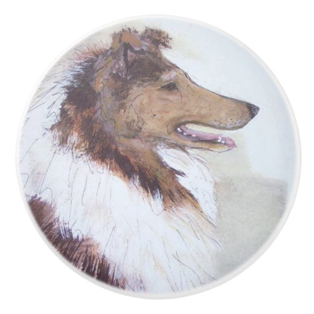 Ron Hevener Collie Dog Keramikknauf (Vorderseite)