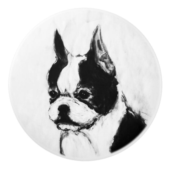 Ron Hevener Touch der Klasse Boston Terrier Keramikknauf (Vorderseite)