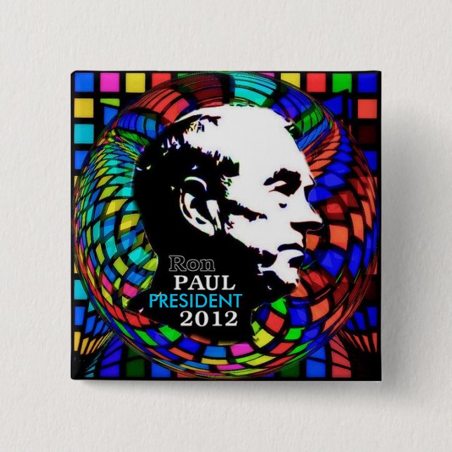 Ron Paul psychedelisches quadratisches Button 2012 (Vorderseite)