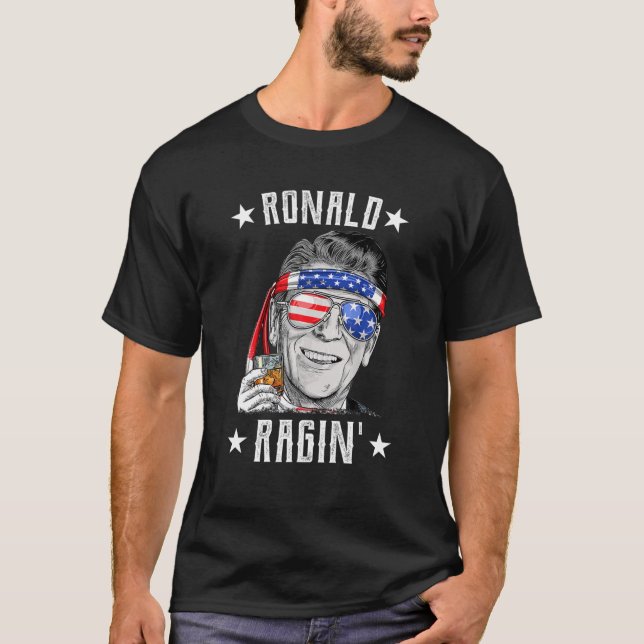 Ronald Ragins lustiger Patriot 4. Juli Reagan T-Shirt (Vorderseite)