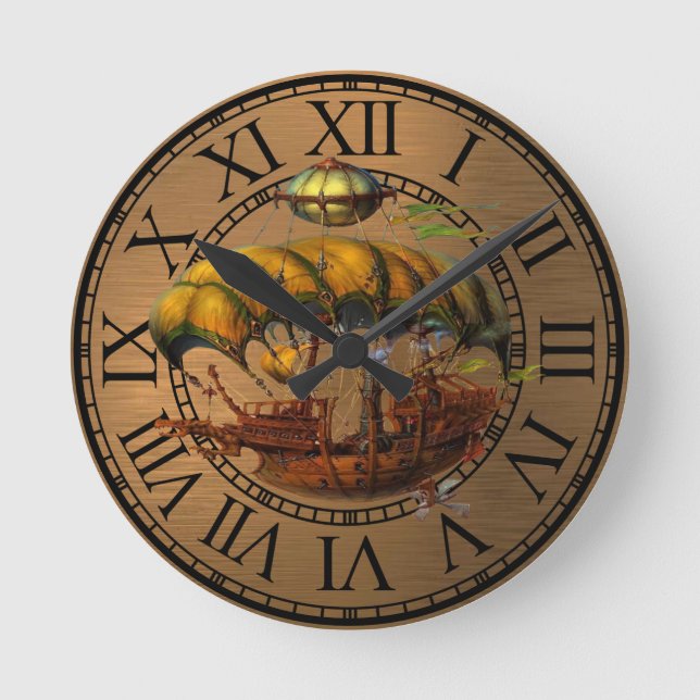Ronde klok Air boat steampunk Runde Wanduhr (Vorderseite)