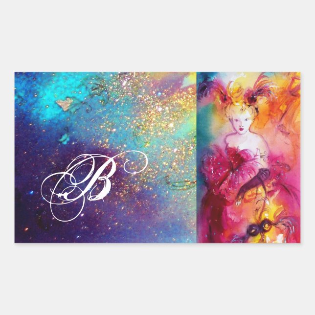 RONDO IN LAGON / Monogram Venezianisch Masquerade  Rechteckiger Aufkleber (Vorderseite)