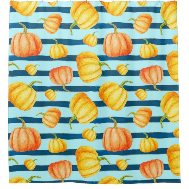 Rong um Orange Pumpkin. Nahtlose Aquarellkiste Duschvorhang (Vorderseite)