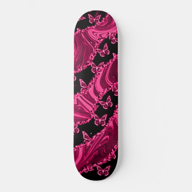 RONIN Pink Butterfly Silk Skateboard (Vorderseite)