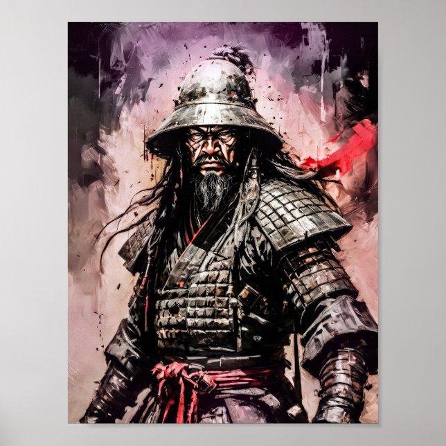 Ronin-Samurai-Krieger-Tuschezeichnung Poster (Vorne)