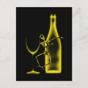 Röntgen-Feier Skelett & Wein - Gelb Postkarte