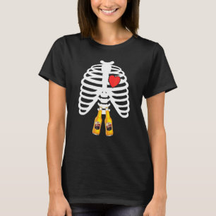 Röntgen-Skelett-Rippenkäfig-Bierflaschen-Tasse-Hal T-Shirt