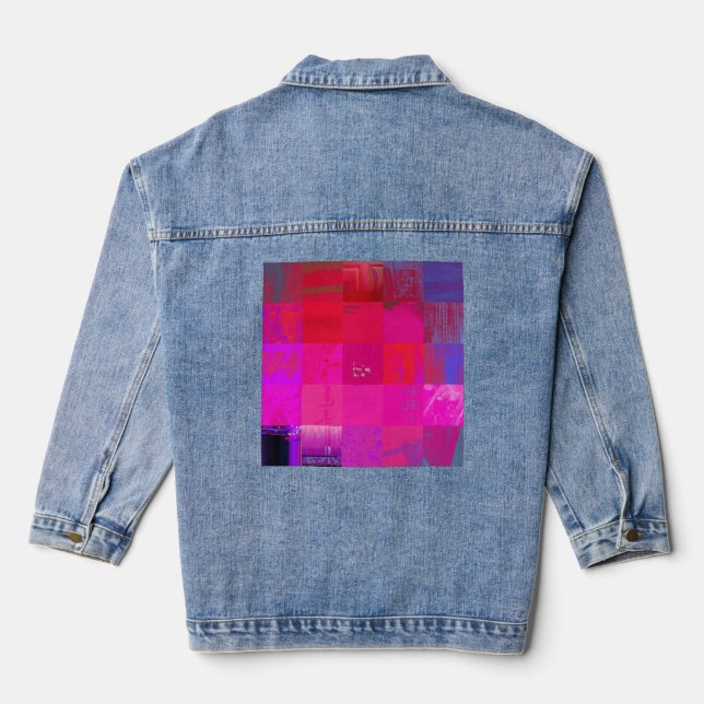 Röntgenmädchen Glitch Art Gitter Hot Pink Jeansjacke (Rückseite)
