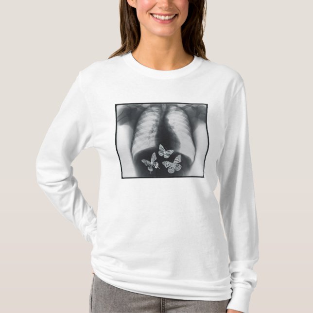 Röntgenstrahl der Schmetterlinge im Magen T-Shirt (Vorderseite)