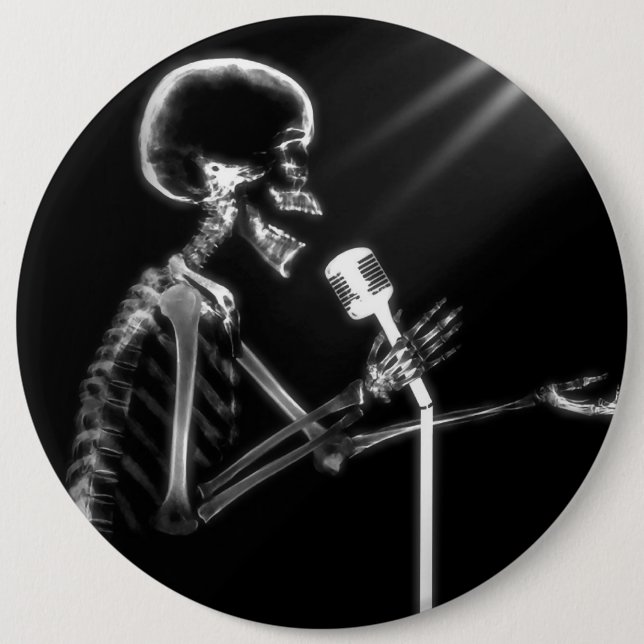 RÖNTGENSTRAHL-SKELETON GESANG AUF RETRO MIC - B&W BUTTON (Vorderseite)