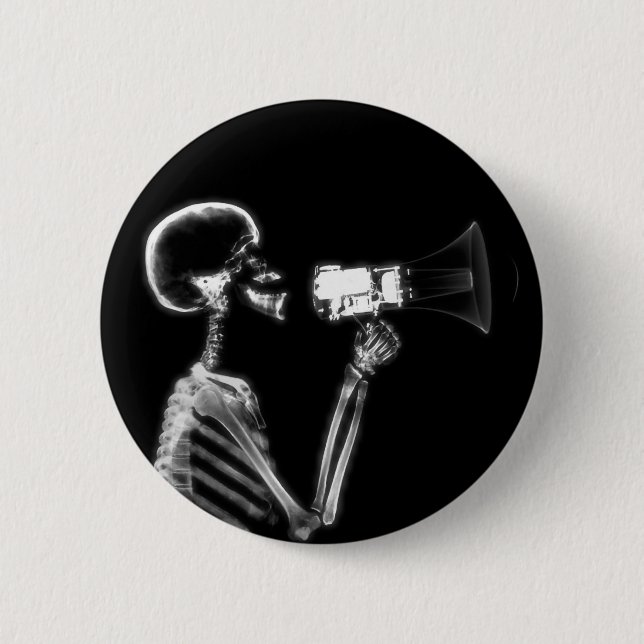 RÖNTGENSTRAHL-SKELETT AUF MEGAPHON - B&W BUTTON (Vorderseite)