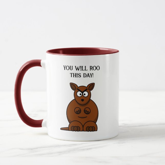 Roo This Day, Funny Angry Kangaroo Cartoon Tasse (Links)