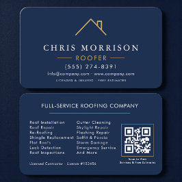 Roofer Navy Blue Gold QR Code Visitenkarte