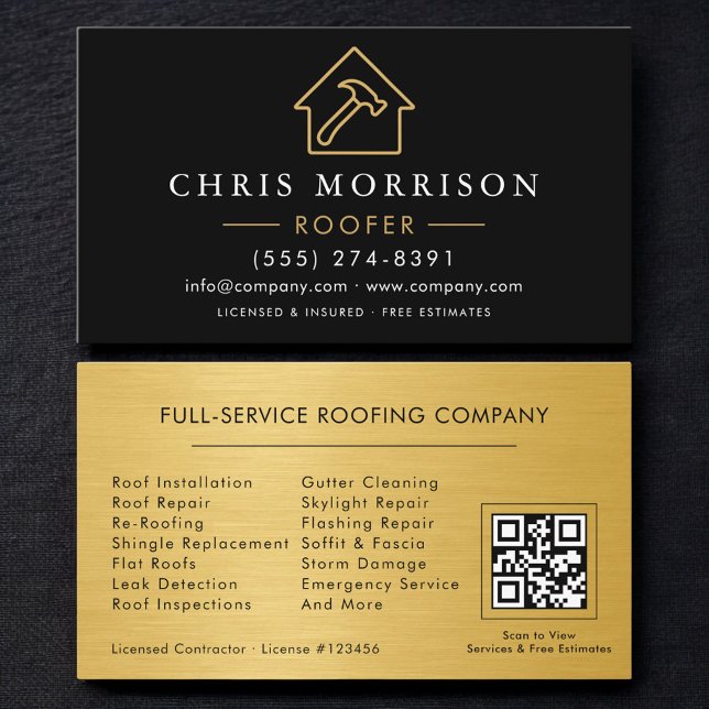 Roofing Professional Black Gold QR Code Visitenkarte (Von Creator hochgeladen)