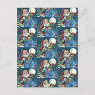 ROOFTOP SANTA BAG of TOYS, DOLLHOUSE, HOBBYHORSE Postkarte