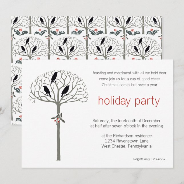 Rook and Holly Christmas Party Custom Einladung (Vorne/Hinten)