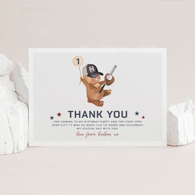 Rookie 1. Geburtstagsbär - Danke Karte (Rookie 1st Birthday Bear - Thank You Card)