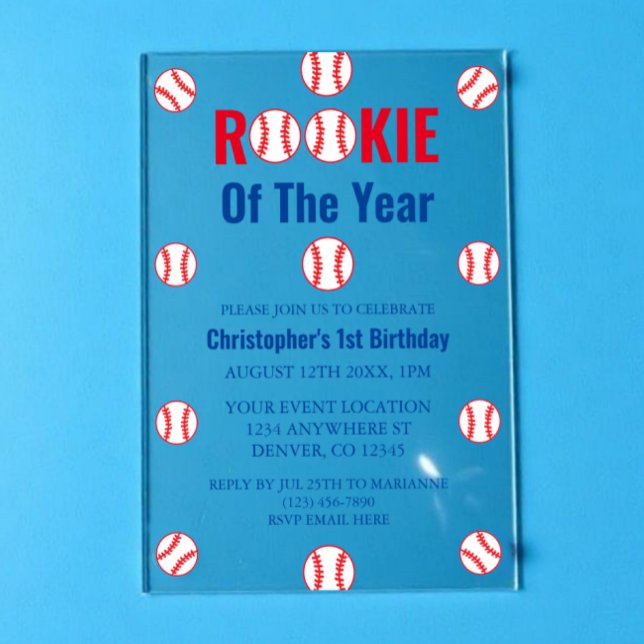 Rookie Baseball 1. Geburtstag Acryleinladungen (Von Creator hochgeladen)