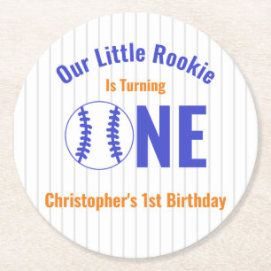 Rookie Baseball 1. Geburtstag Runder Pappuntersetzer