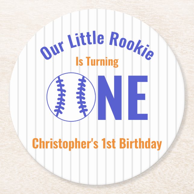 Rookie Baseball 1. Geburtstag Runder Pappuntersetzer (Vorderseite)