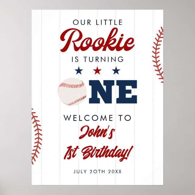 Rookie Baseball 1. Geburtstag Willkommensschild Poster (Vorne)