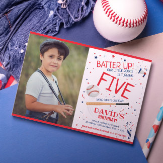 Rookie Batter Up Red Baseball Foto Geburtstag Einladung