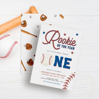 Rookie des 1. Geburtstags Baseball-Party Einladung