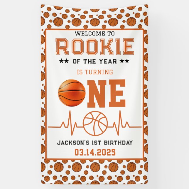 Rookie des Jahres 1. Geburtstag Basketball Banner (Vertikal)