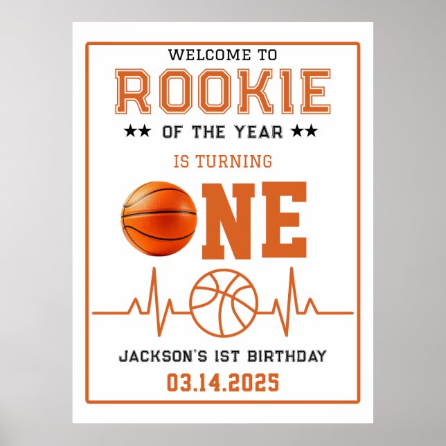 Rookie des Jahres 1. Geburtstag Basketball Poster (Vorne)