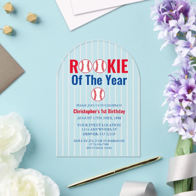 Rookie des Jahres Baseball 1. Geburtstag Acryleinladungen (Insitu (Hochzeit))