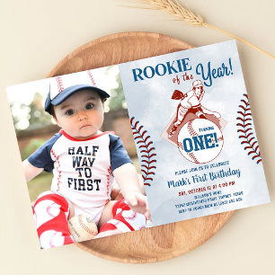 Rookie des Jahres Baseball 1. Geburtstag Foto Einladung
