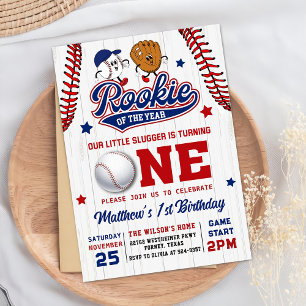 Rookie des Jahres Baseball 1. Geburtstag Foto Einladung