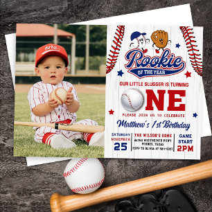 Rookie des Jahres Baseball 1. Geburtstag Foto Einladung