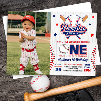 Rookie des Jahres Baseball 1. Geburtstag Foto Einladung