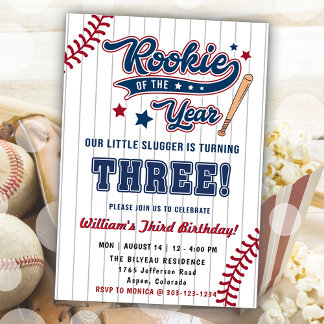 Rookie des Jahres Baseball Dritter 3. Geburtstag Einladung