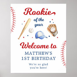 Rookie des Jahres Baseball Erster Geburtstag Willk Poster