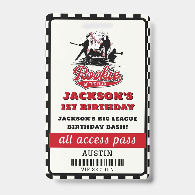 Rookie des Jahres Baseball Geburtstagsparty Ausweis (Vorderseite)