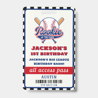 Rookie des Jahres Baseball Geburtstagsparty Ausweis